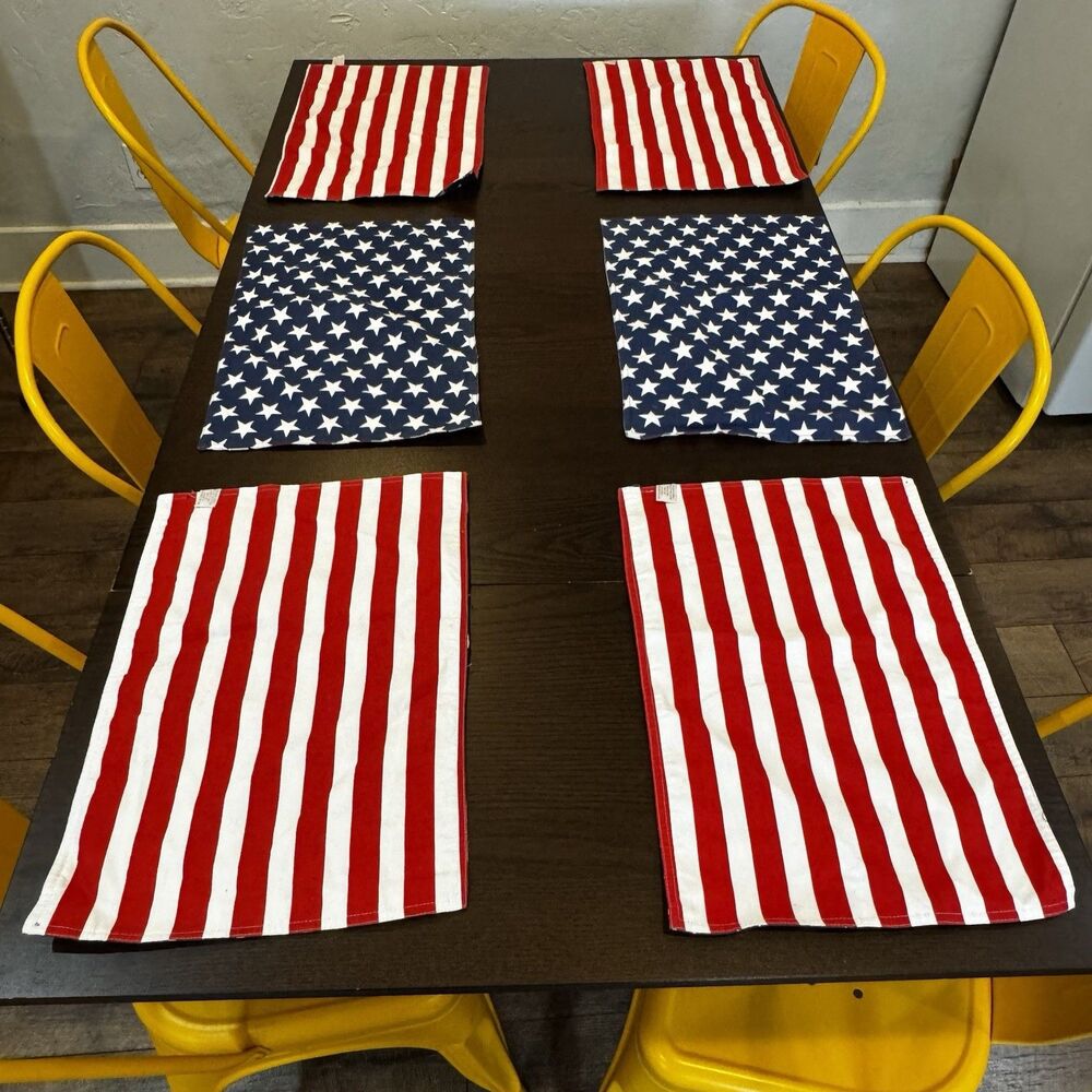 William Sonoma American Flag Placemats Patriotic Set Of 6 Stars And Stripes 4th